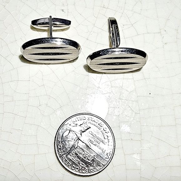 Swank sterling silver mid century modern oval men's cufflinks - Picture 6 of 6